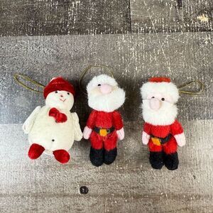 Lot of 3 Santas & Snowman Christmas Tree Hanging Ornaments Red White 3" Tall